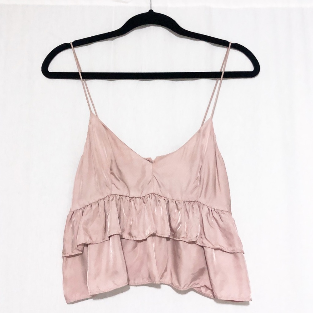 H&M Silky Ruffle Empire Waist Crop Tank in Baby Pink size Medium